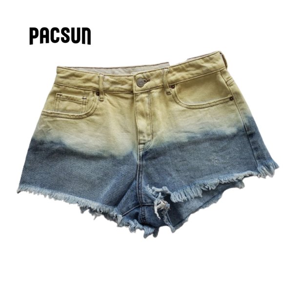 PacSun Women's High Rise Festival Tie Dye Frayed Hem Jean Shorts 23R Extra Small - Picture 3 of 12